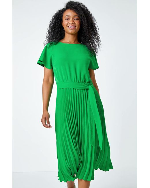 Roman Green Originals Petite Plain Pleated Skirt Midi Dress