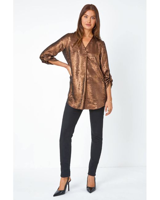 Roman Multicolor Metallic Pleat Detail Overshirt Top