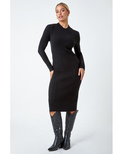 D.u.s.k Black Cable Knit Midi Jumper Dress