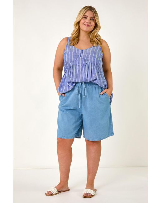 Roman Curve Blue Tie Waist Denim Short