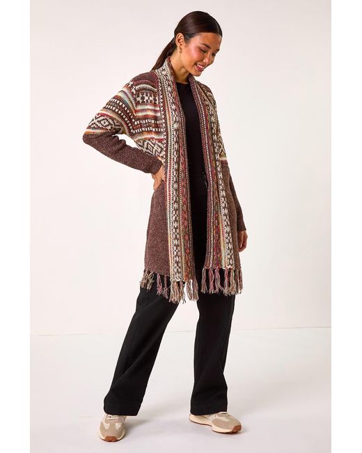 Roman Black Patterned Fringe Hem Cardigan