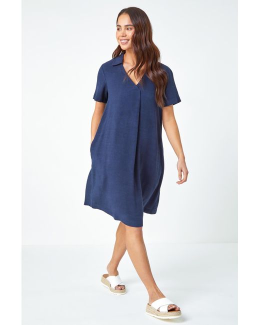 Roman Blue Originals Petite Linen Blend Pocket Tunic Dress