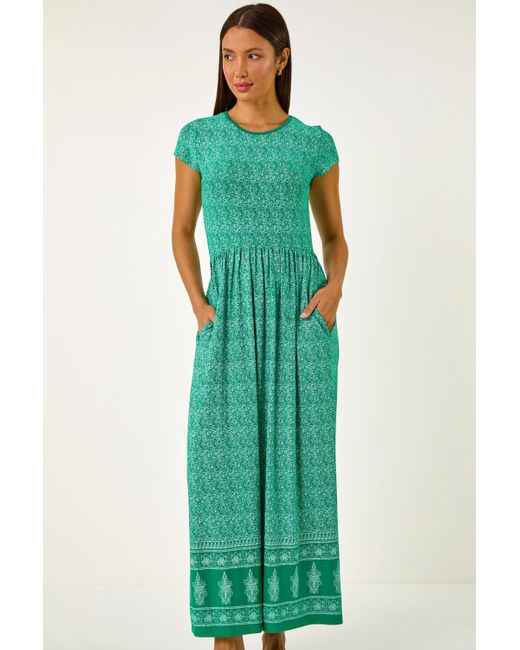 Roman Green Paisley Relaxed Stretch Maxi Dress