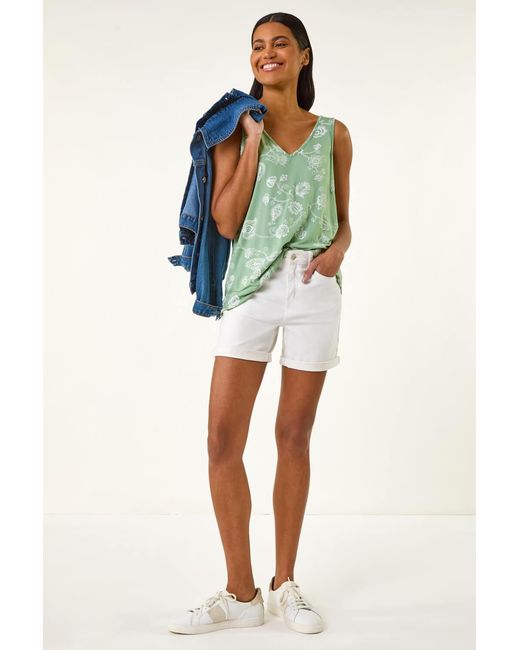 Roman Green Paisley Print Stretch Cami Top