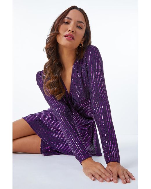 D.u.s.k Purple Sparkle Embellished Wrap Dress