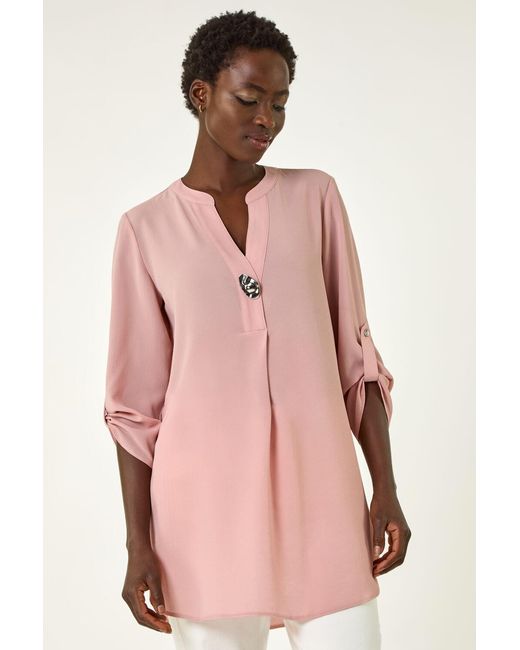 Roman Natural Button Detail Longline Blouse
