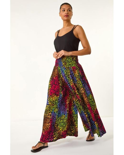 Roman Multicolor Animal Print Wide Leg Palazzo Trouser