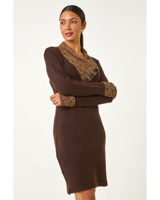 Roman Brown Overlap V-Neck Knit Dress
