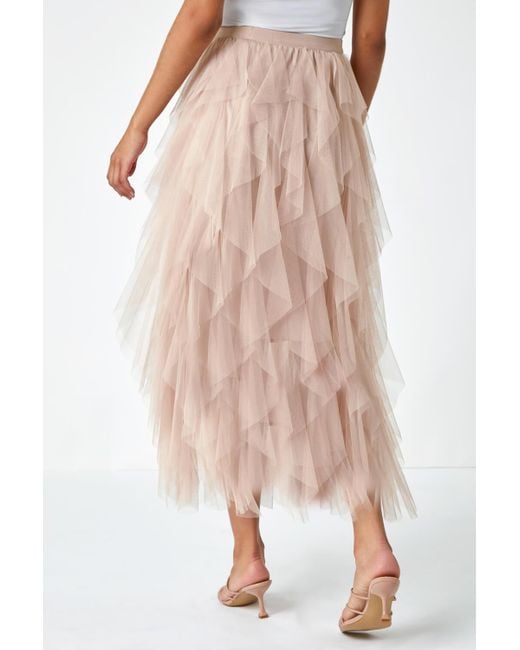 Roman Pink Elastic Waist Mesh Layered A Line Skirt