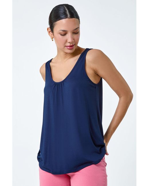 Roman Blue Plain V-Neck Stretch Jersey Vest Top