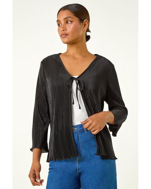Roman Blue Stretch Tie Detail Plisse Cardigan