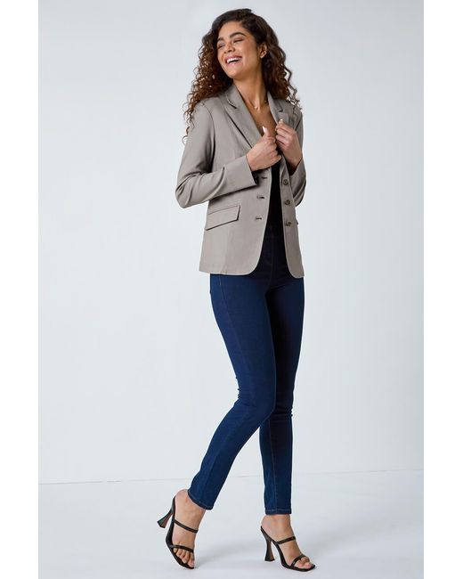 Roman Gray Stretch Button Detail Blazer