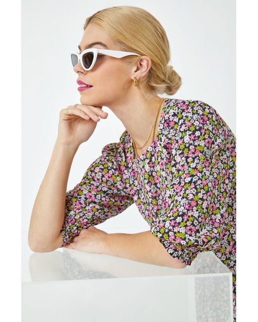 D.u.s.k Pink Ditsy Floral Frill Detail Top