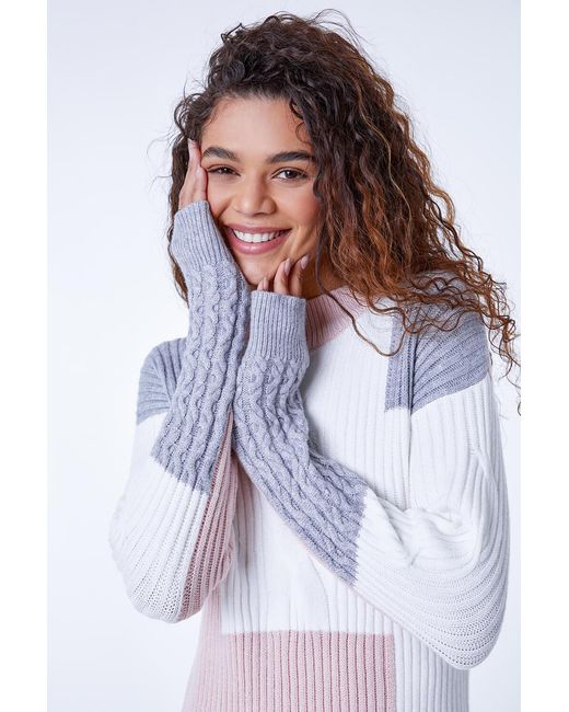 Roman White Colourblock Cable Knit Jumper