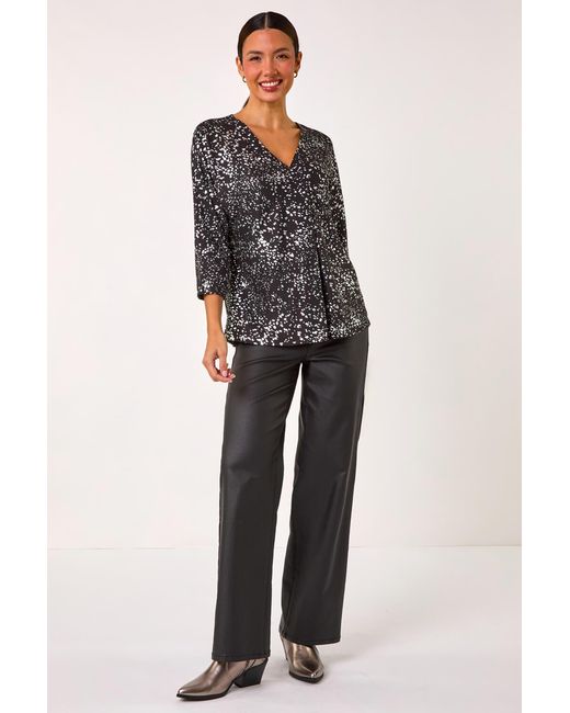 Roman Black Metallic Soft Touch V-Neck Top