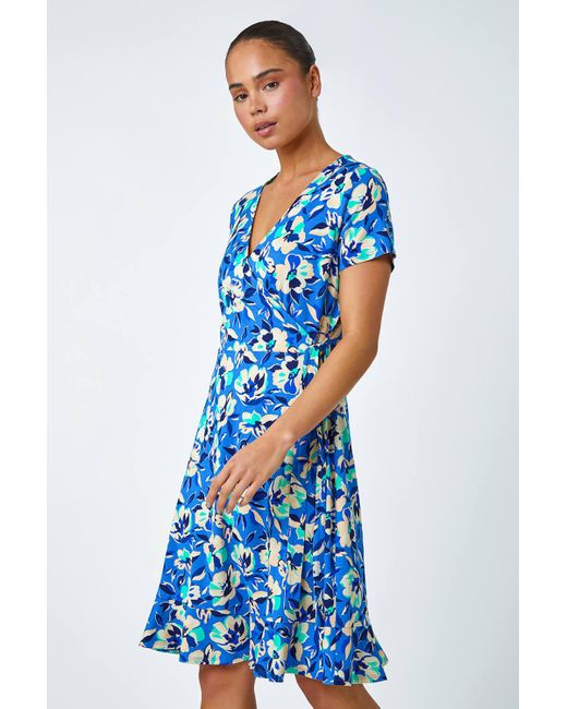Roman Blue Originals Petite Floral Stretch Wrap Dress