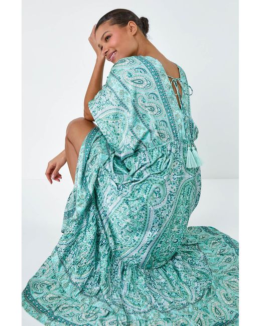 Lilly-and-Hope Blue Tie Back Tassel Detail Tiered Dress
