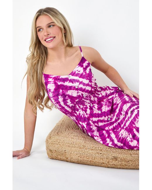 Roman Pink Originals Petite Tie Dye Print Shirred Dress