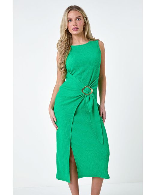 Roman Green Petite Textured Buckle Wrap Dress