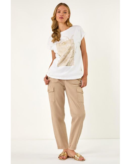 Roman White Daffodil Print Cotton Tee