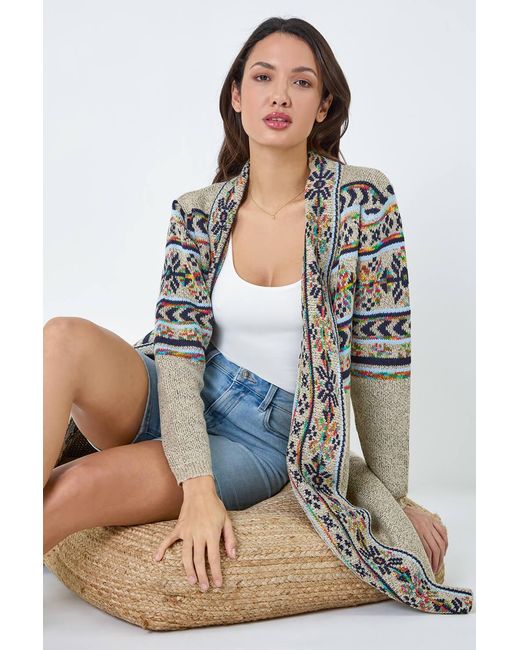 Roman Natural Nordic Patterned Longline Cardigan