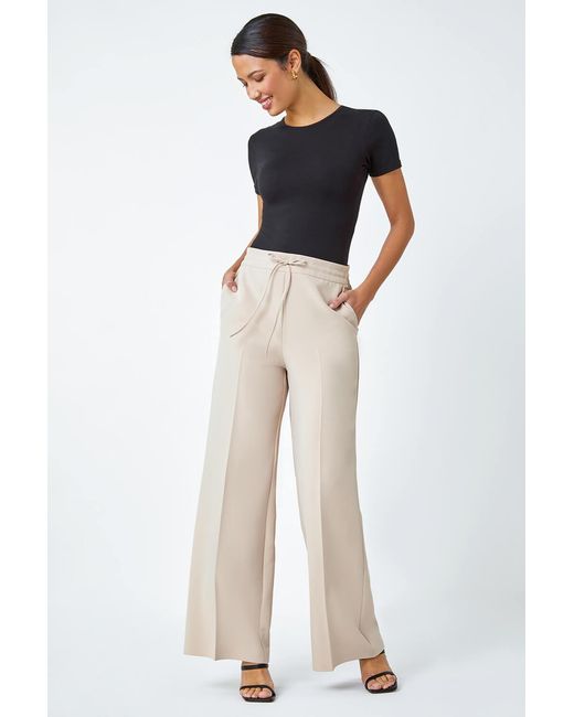 Roman Multicolor Wide Leg Tie Front Stretch Trouser