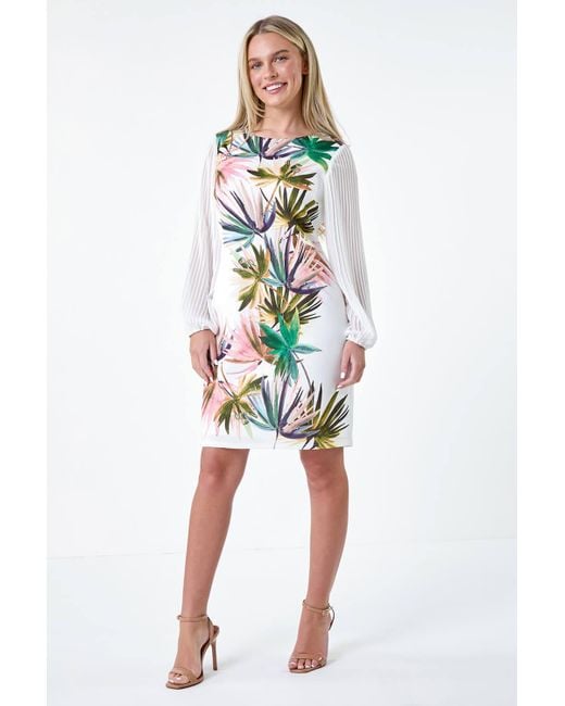 Roman White Originals Petite Tropical Pleat Sleeve Shift Dress