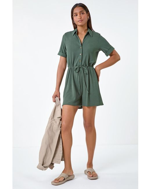 Roman Green Ribbed Stretch Playsuit