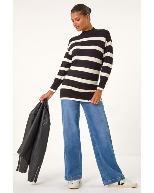 Roman Black Striped Knitted Tunic Jumper