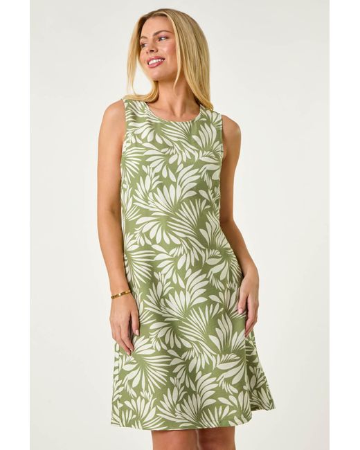 Roman Petite Green Leaf Print Shift Dress