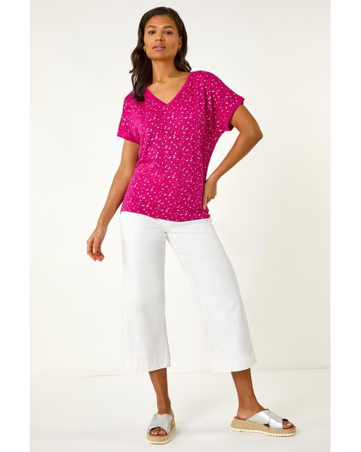 Roman Pink Foil Print V-Neck Knitted Top