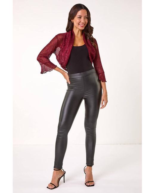 Roman Red Metallic Plisse Jersey Bolero