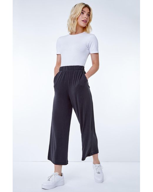D.u.s.k Black Plain Elastic Waist Jersey Culotte Trousers