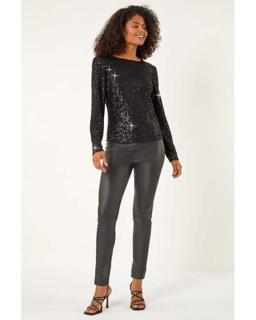 D.u.s.k Black Sequin Long Sleeve Stretch Top