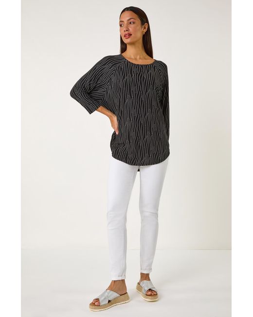 Roman Black Swirl Spot Print Stretch Top