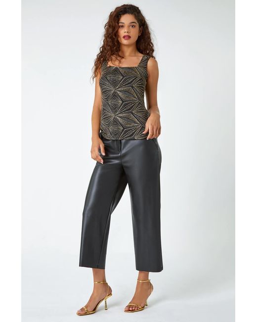 Roman Black Geometric Sparkle Embellished Vest Top