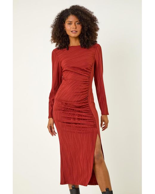 D.u.s.k Textured Ruched Stretch Midi Dress