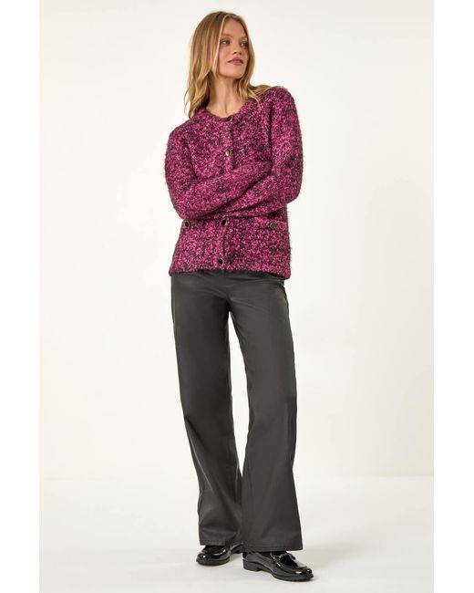 Roman Red Fluffy Knit Button Cardigan