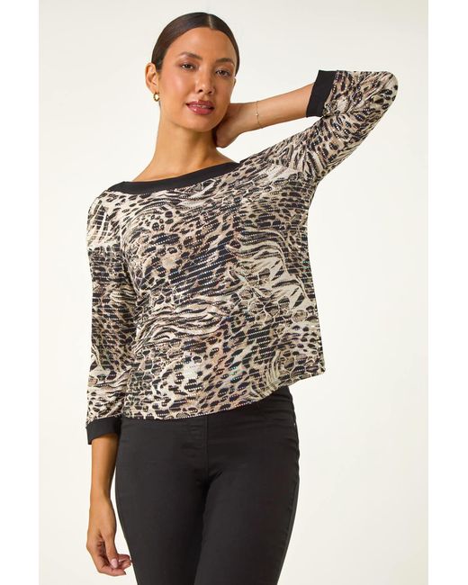 Roman Natural Animal Print Holgraphic Top