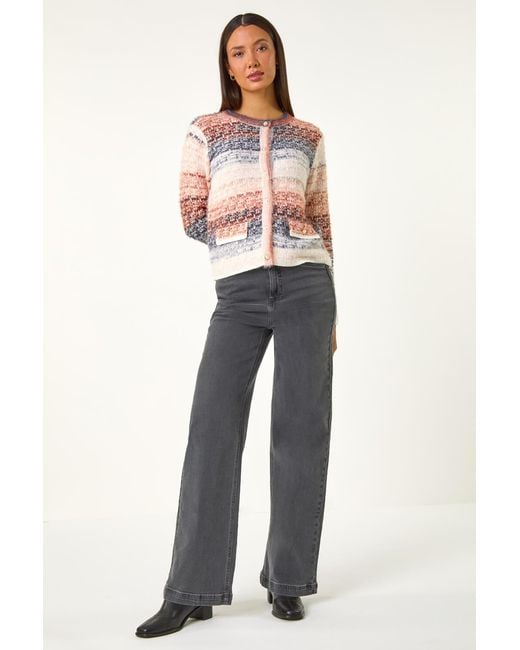Roman Multicolor Fluffy Ombre Knit Cardigan