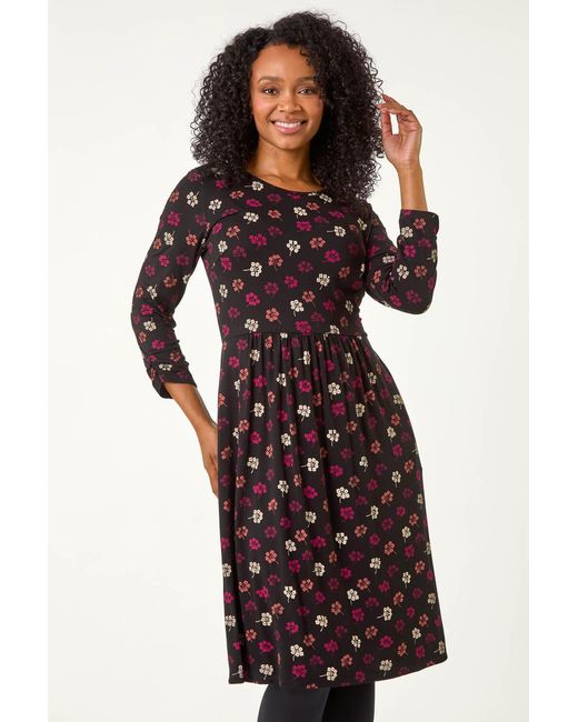 Roman Petite Red Floral Ruched Detail Dress