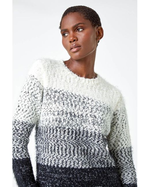 Roman White Ombre Fluffy Yarn Stretch Jumper