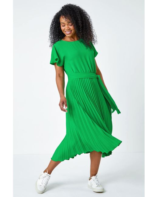 Roman Green Originals Petite Plain Pleated Skirt Midi Dress