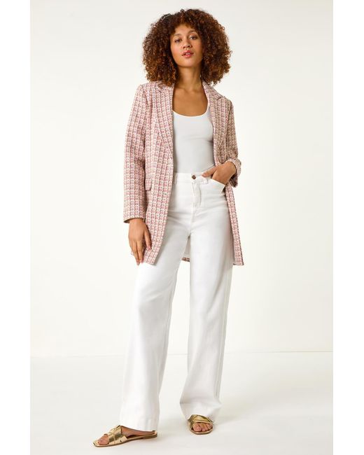 Roman Natural Check Single Breasted Boucle Jacket
