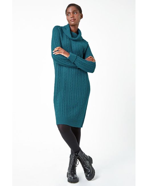 Roman Blue Roll Neck Knitted Jumper Dress