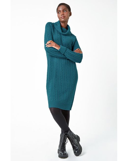 Roman Roll Neck Knitted Jumper Dress in Blue Lyst UK