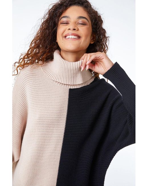 Roman Black Colour Block Longline Roll Neck Jumper