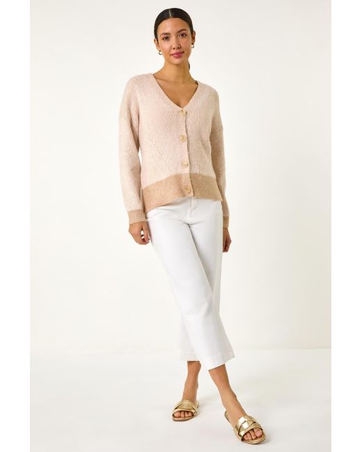Roman Natural Textured V-Neck Knit Cardigan