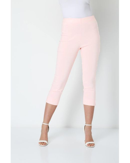 Roman Pink Stretch Comfort Fit Cropped 3/4 Length Trousers