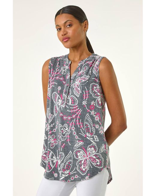 Roman White Textured Print Vest Top
